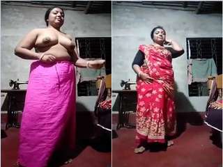 Desi Boudi Strip Her Saree Showing Her Boobs and Pussy